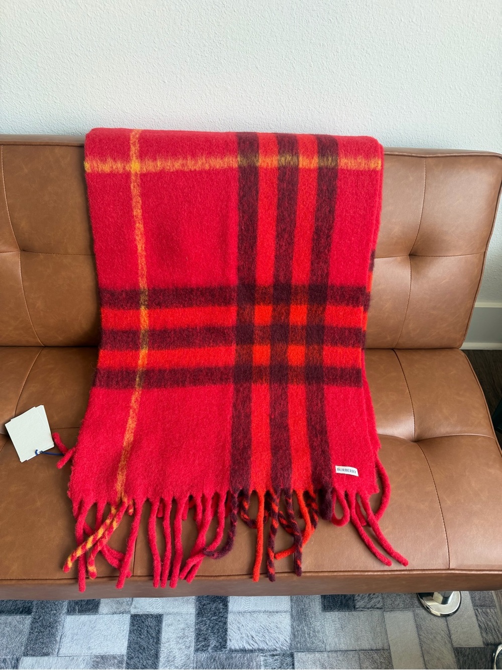 BURBERRY 77% ALPACA WOOL BIG Check Scarf IN COLOR CURRANT SIZE 190cm x 50cm